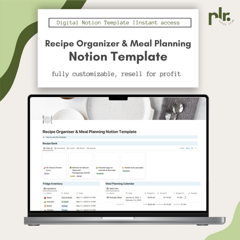 Minimalistic Recipe Organizer and Meal Planner Notion Template
